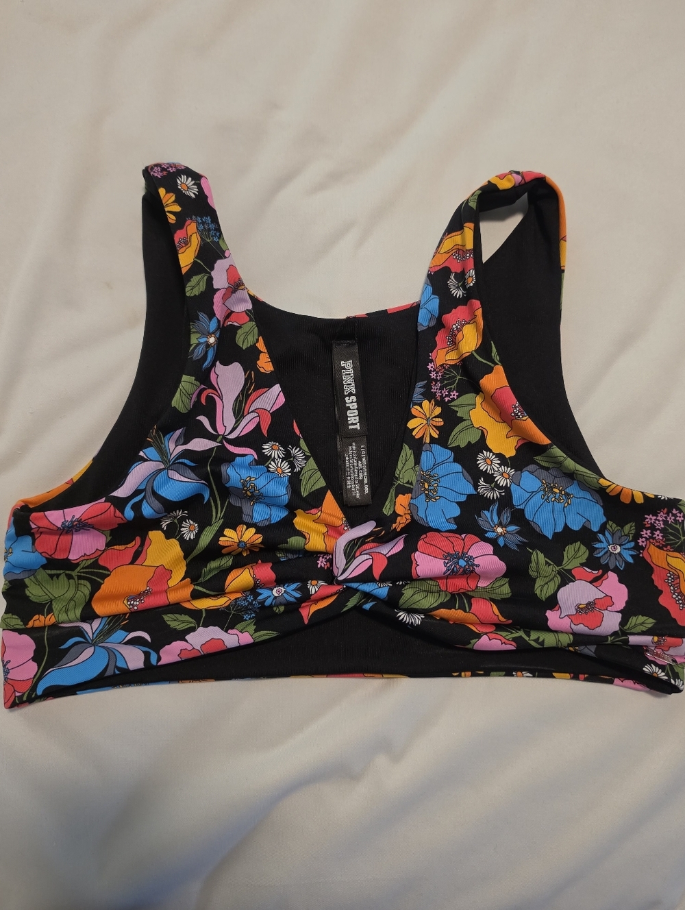 Floral Twist Sports Bra in Black Multi